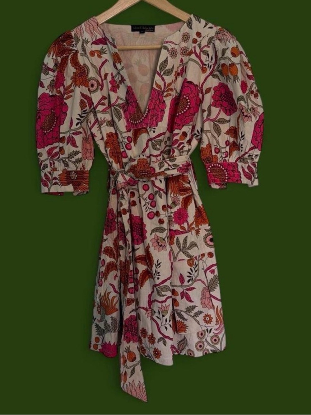House of Harlow Floral Dress with Puff Sleeves - Pink & Orange Print Size M